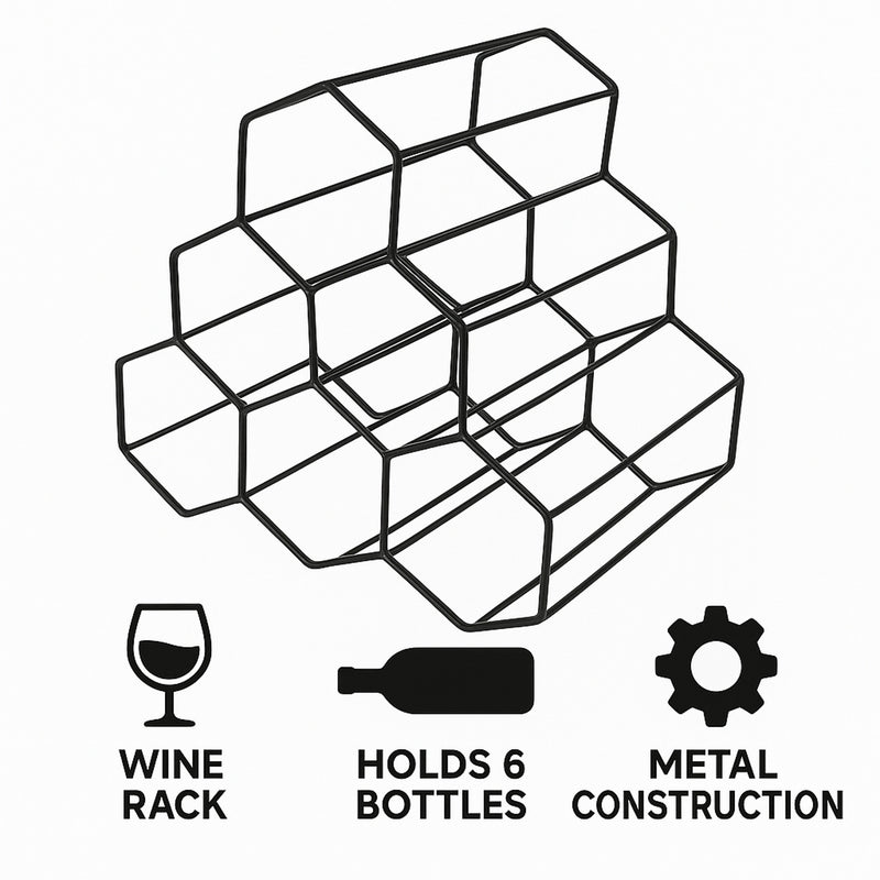 BAR BUTLER GEOMETRIC HEXAGON 6 BOTTLE BLACK WINE RACK