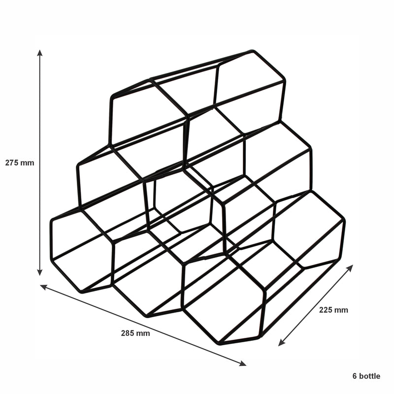 BAR BUTLER GEOMETRIC HEXAGON 6 BOTTLE BLACK WINE RACK, (285X225X275MM)