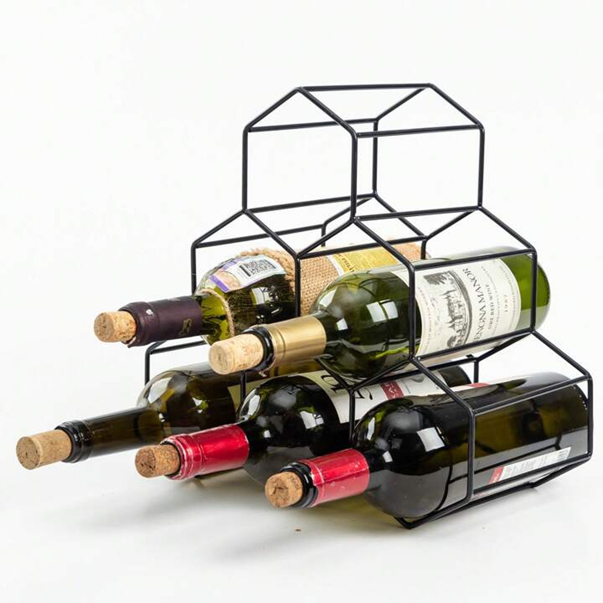 BAR BUTLER GEOMETRIC HEXAGON 6 BOTTLE BLACK WINE RACK