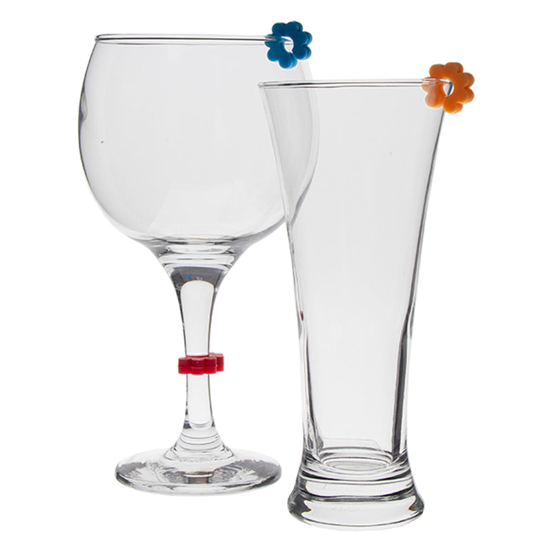 BAR BUTLER WINE GLASS STEM COLOURED SILICONE MARKERS 12 PIECE SET