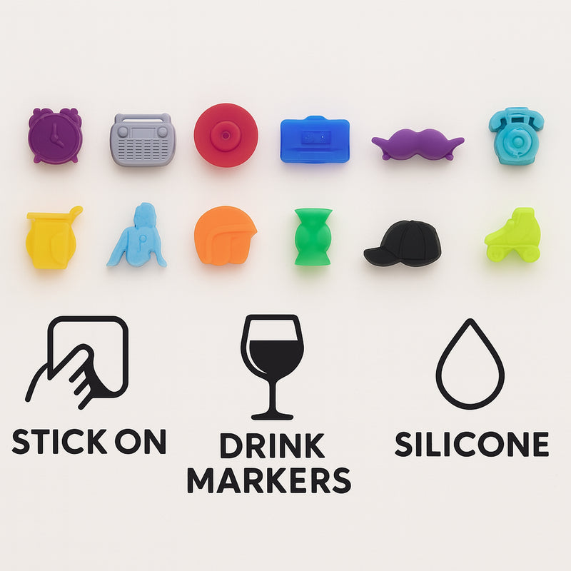 BAR BUTLER WINE GLASS SILICONE MARKER CHARMS 12PCS SET
