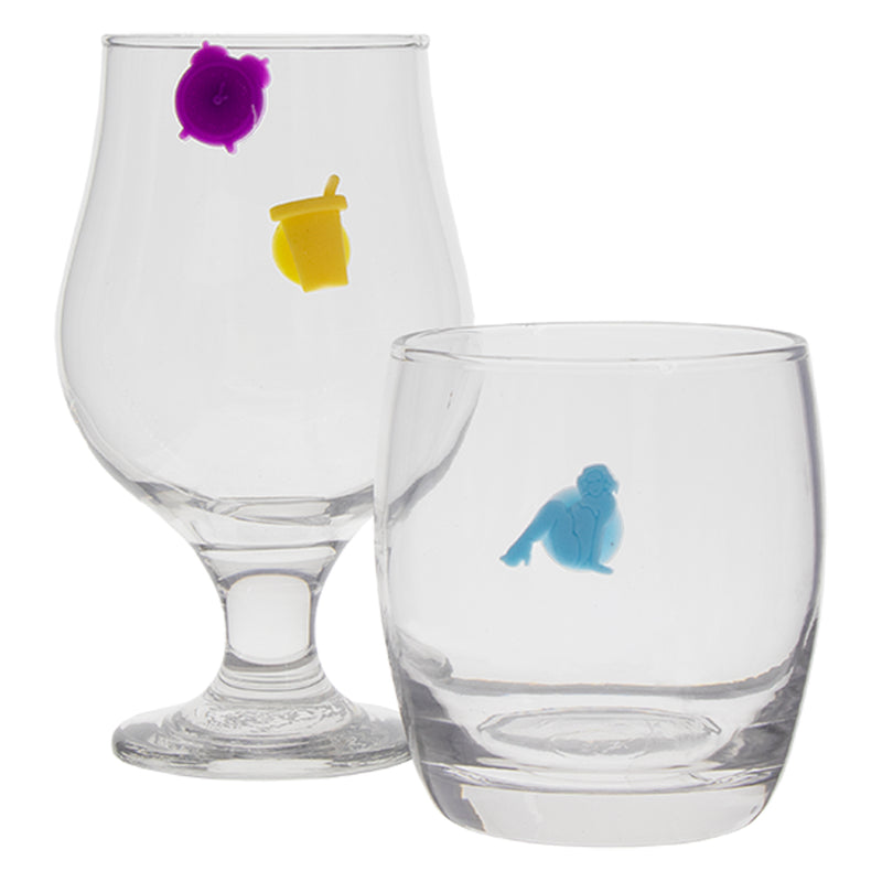 BAR BUTLER WINE GLASS SILICONE MARKER CHARMS 12 PIECE SET
