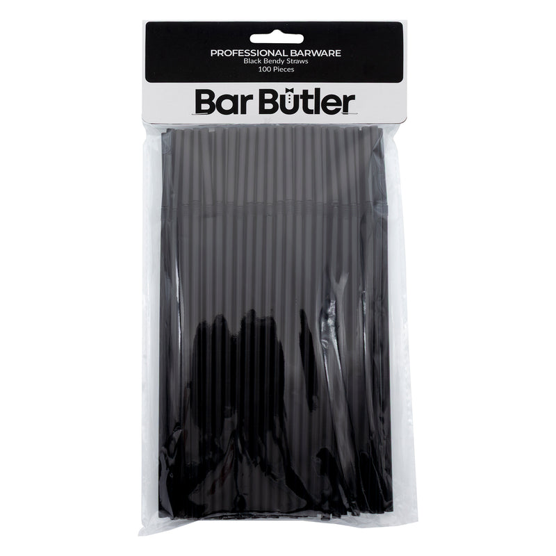 BAR BUTLER STRAWS BLACK BENDY (5MM), 100PCS