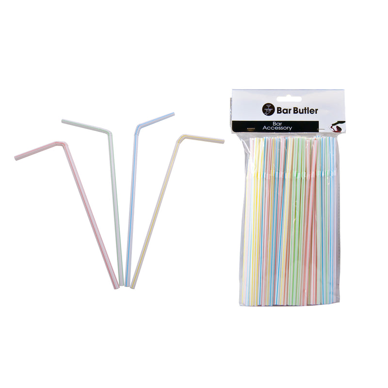 BAR BUTLER STRAWS BENDY CANDY COLOURED (5MM), 100PCS