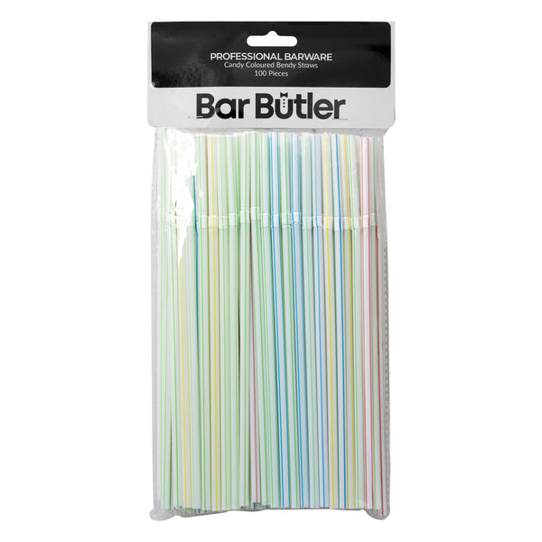 BAR BUTLER STRAWS BENDY CANDY COLOURED (5MM), 100PCS