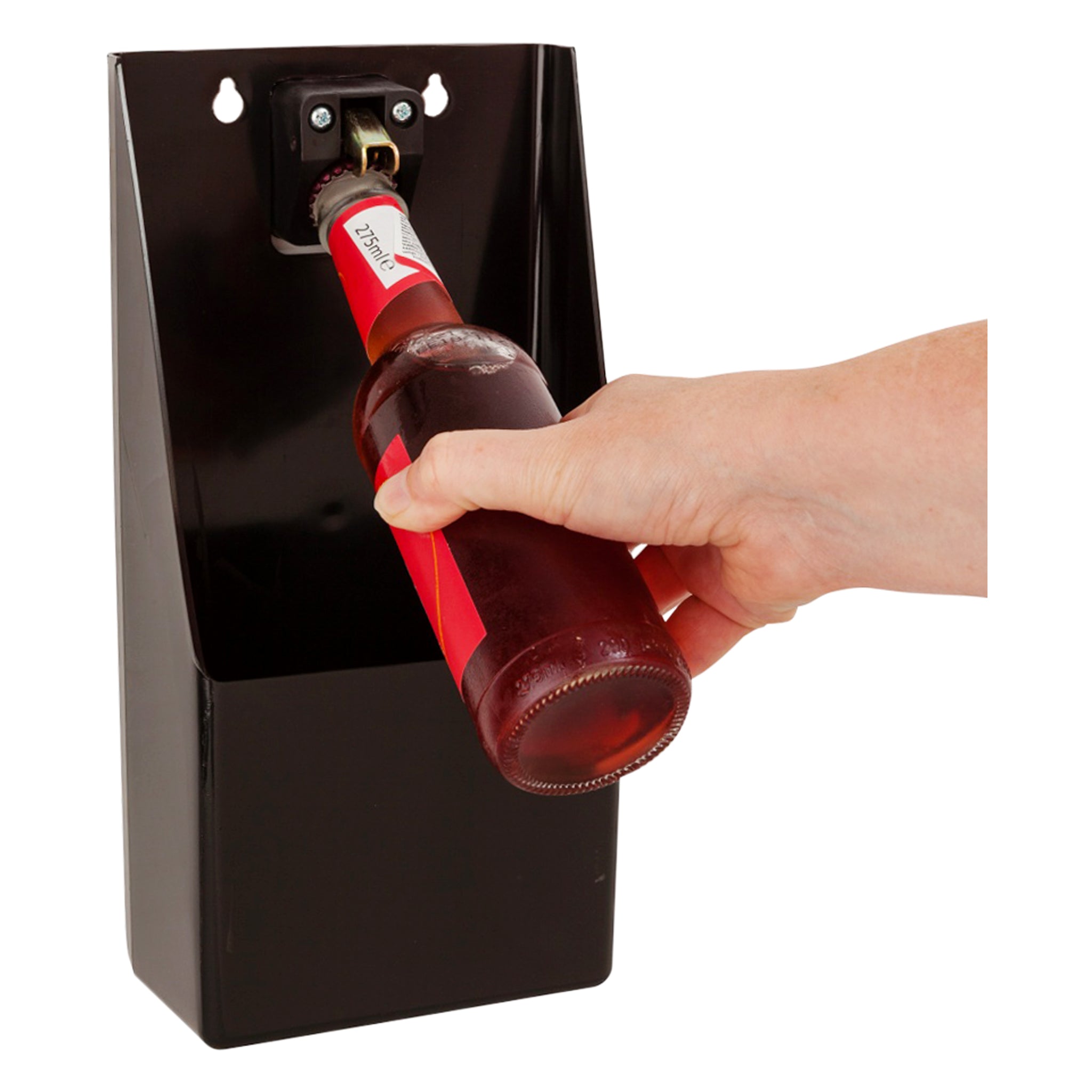 BAR BUTLER WALL MOUNT BOTTLE OPENER WITH CAP CATCHER BLACK