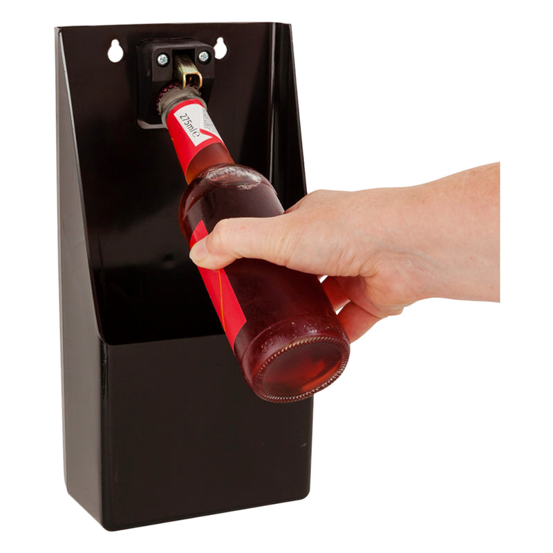 BAR BUTLER WALL MOUNT BOTTLE OPENER WITH CAP CATCHER BLACK, (300X140X85MM)