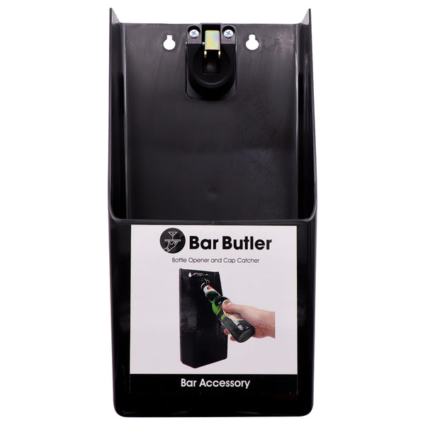BAR BUTLER WALL MOUNT BOTTLE OPENER WITH CAP CATCHER BLACK, (300X140X85MM)