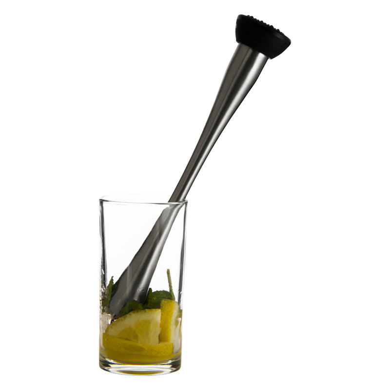 BAR BUTLER MUDDLER ST STEEL WITH BLACK NETTED HEAD, (220X40MM DIA)