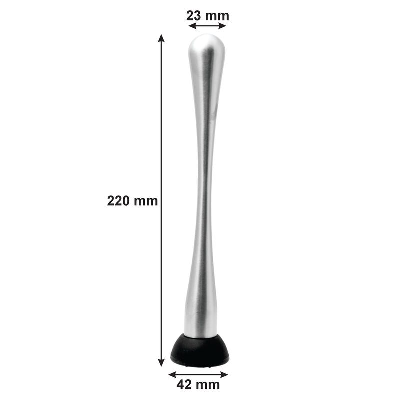 BAR BUTLER MUDDLER STAINLESS STEEL WITH BLACK NETTED HEAD, (220X40MM DIA)