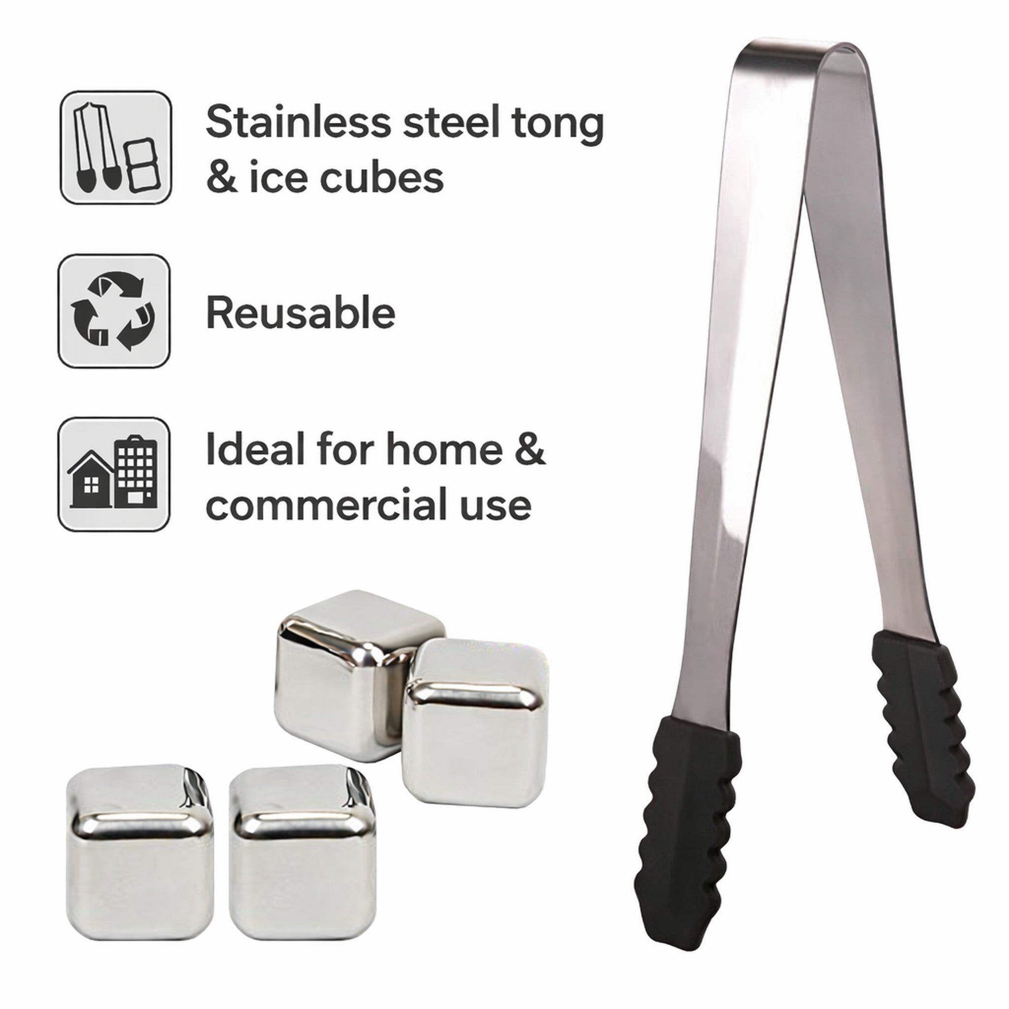 BAR BUTLER ICE CUBES WITH TONG STAINLESS STEEL 6 PIECE SET