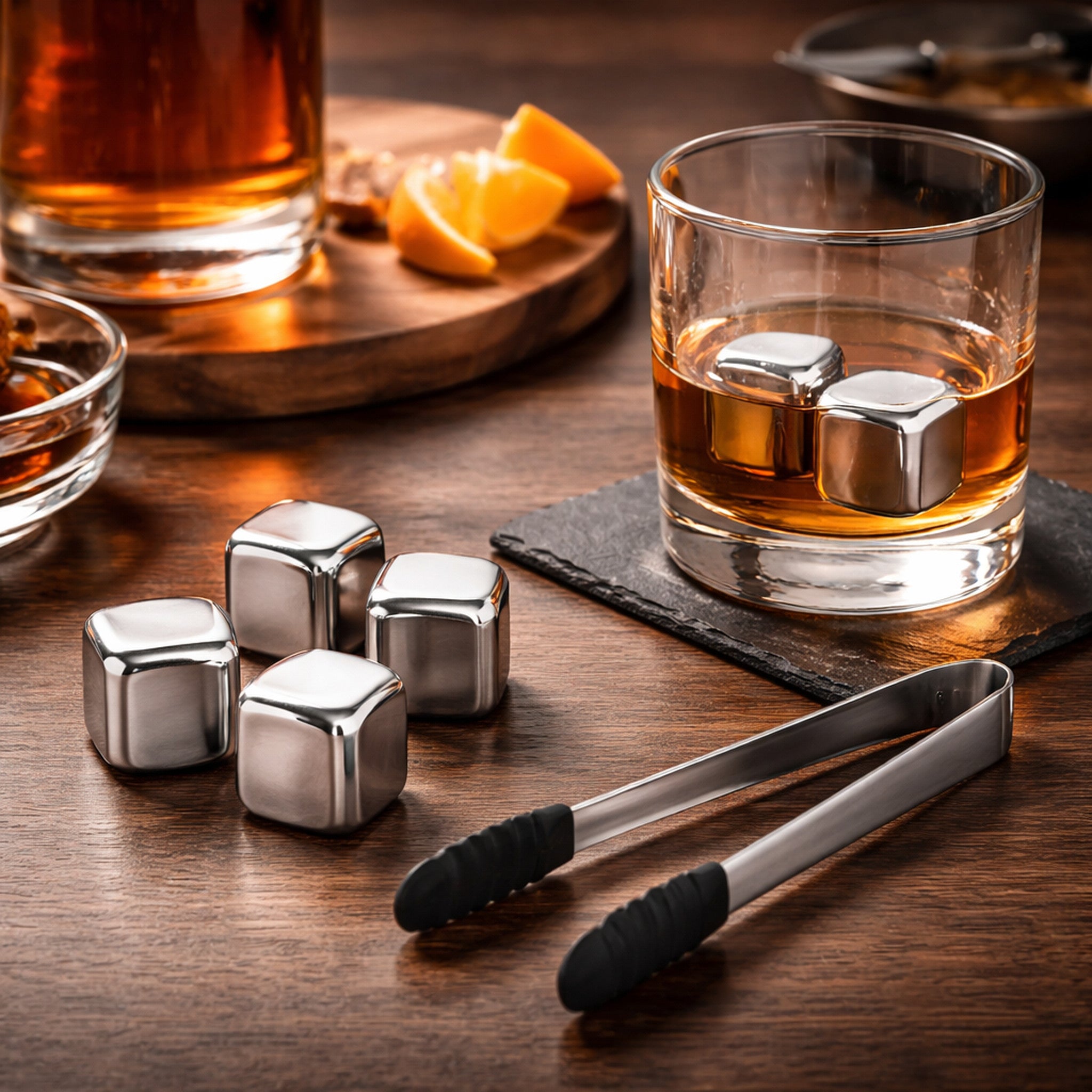 BAR BUTLER ICE CUBES WITH TONG STAINLESS STEEL 6 PIECE SET