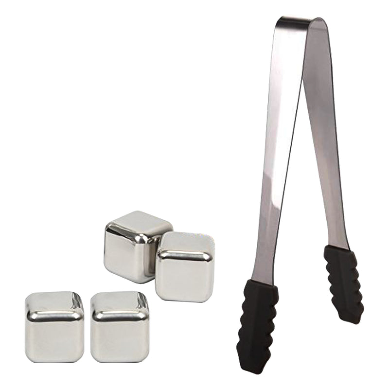 BAR BUTLER STAINLESS STEEL ICE CUBES 4PCS WITH TONG ST STEEL 5 PIECE SET