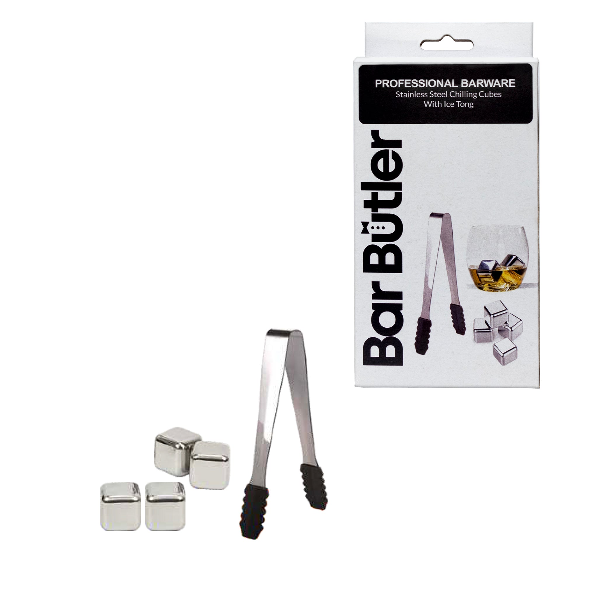 BAR BUTLER ICE CUBES WITH TONG STAINLESS STEEL 6 PIECE SET