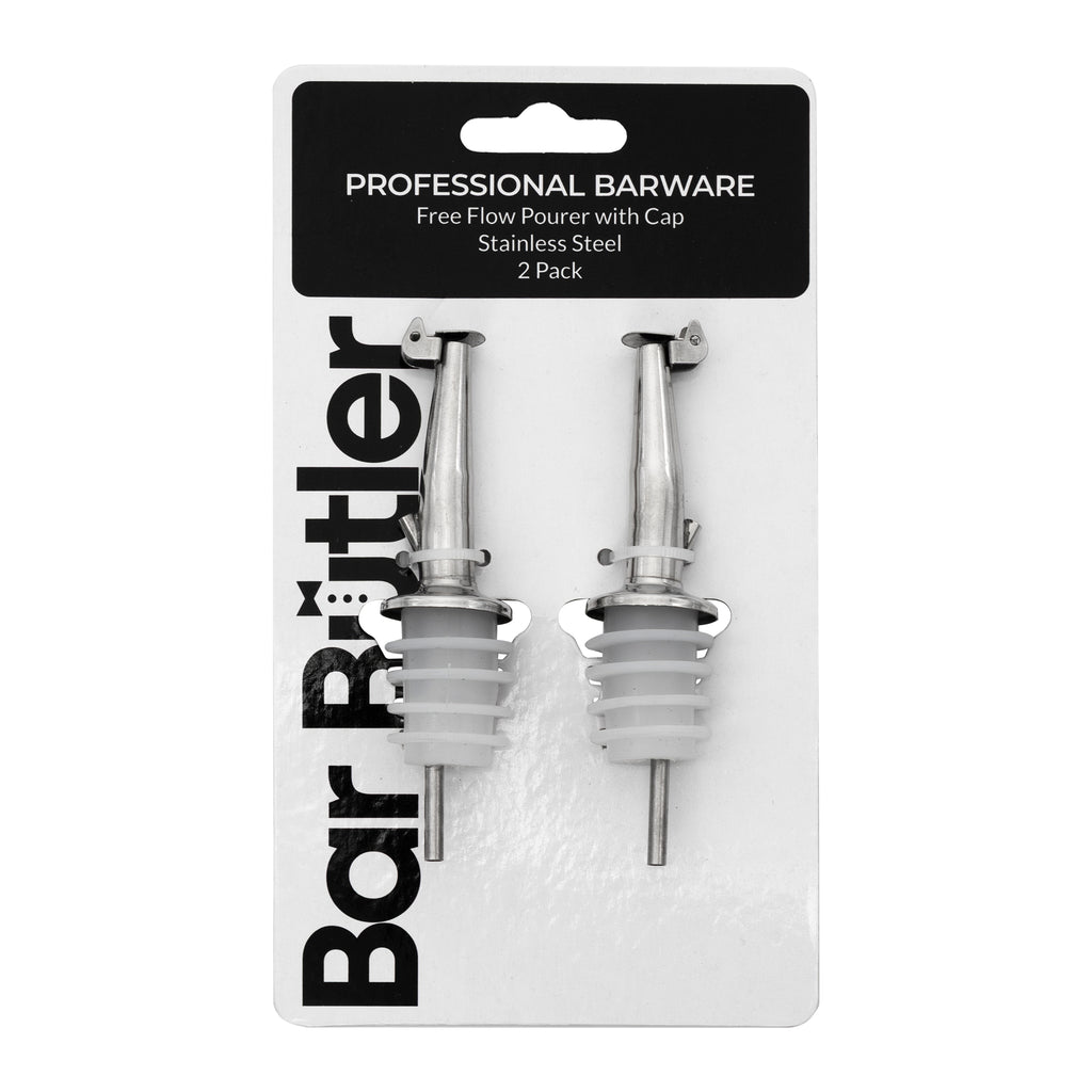 BAR BUTLER FREE FLOW POURERS WITH CAPS STAINLESS STEEL 2PK