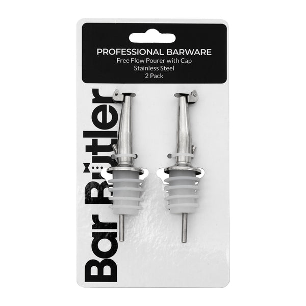 BAR BUTLER FREE FLOW POURER WITH CAP STAINLESS STEEL 2PK