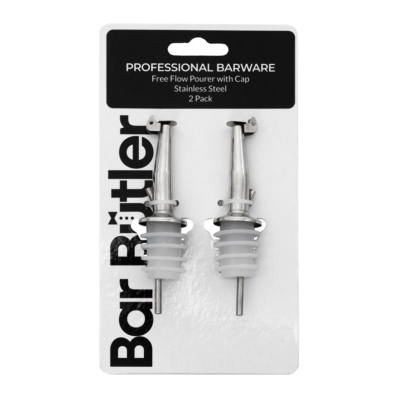 BAR BUTLER FREE FLOW POURER WITH CAP STAINLESS STEEL 2PK