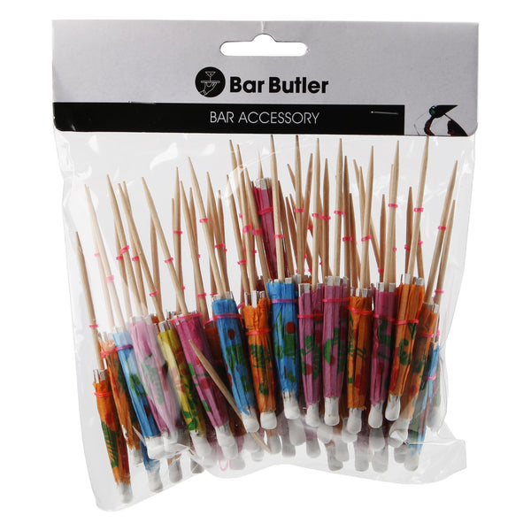 BAR BUTLER MULTI-COLOURED COCKTAIL UMBRELLAS 50 PIECES, (100MM)