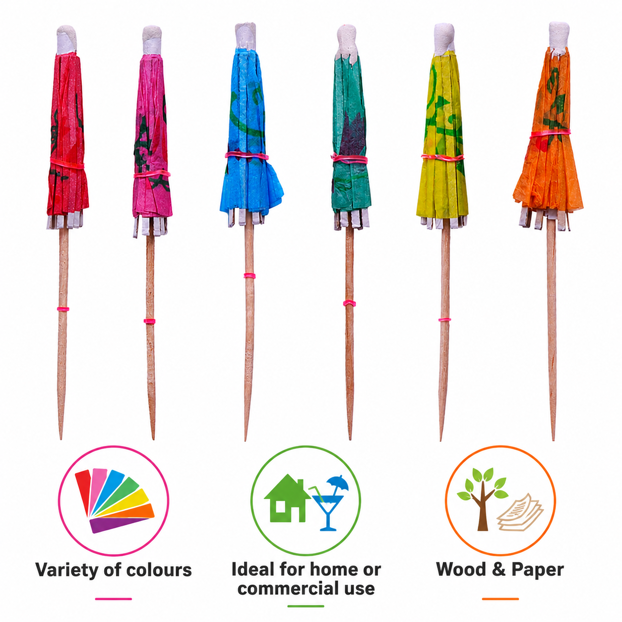 BAR BUTLER MULTI-COLOURED COCKTAIL UMBRELLAS 50PK, 100MM