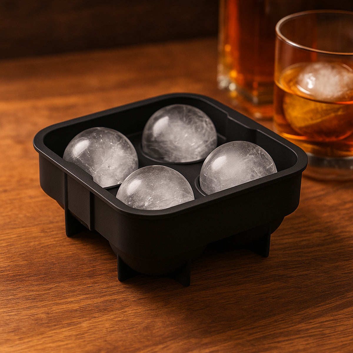 BAR BUTLER BLACK SILICONE 4 ICE SPHERE MOULD