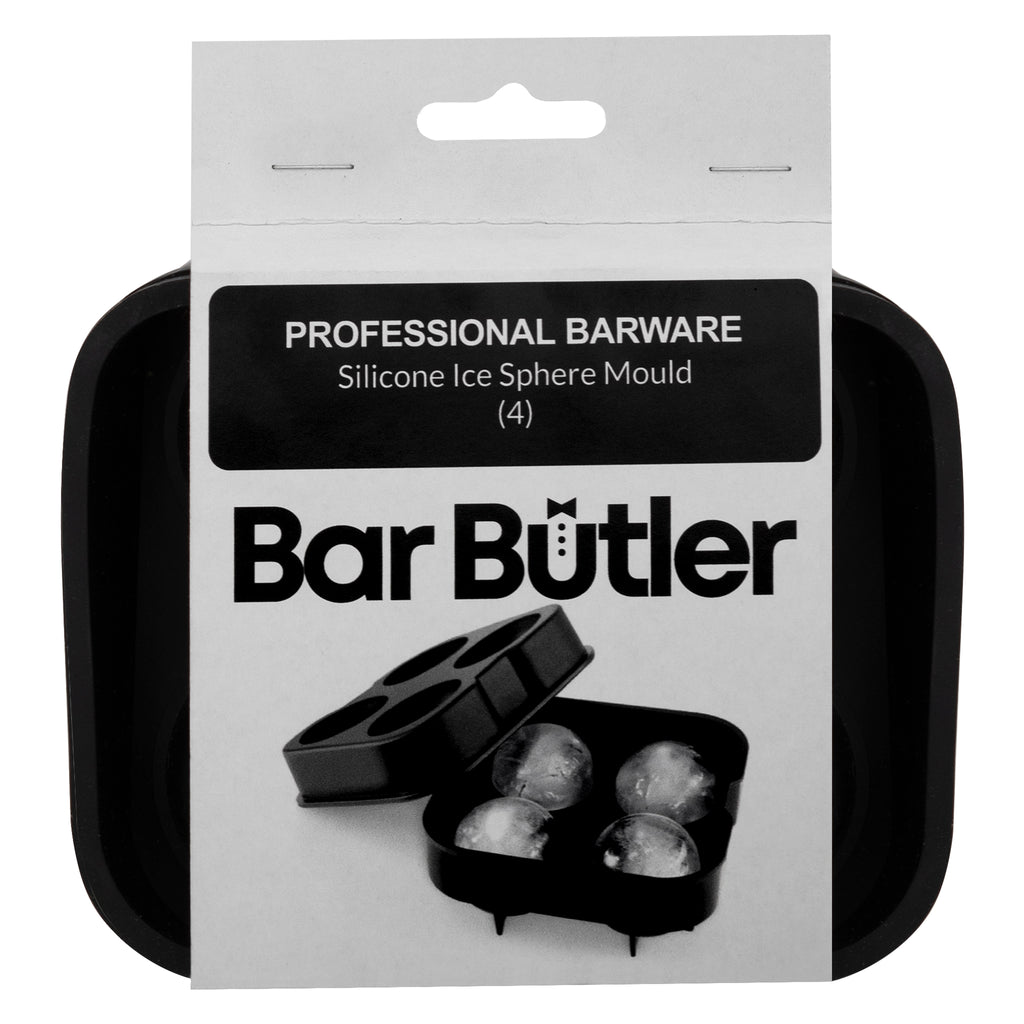 BAR BUTLER BLACK SILICONE ICE BALL (4) MOULD, (125X130X50MM)