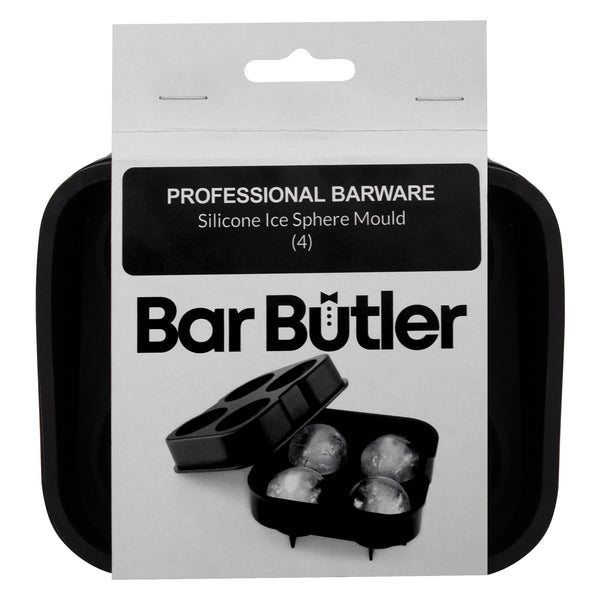 BAR BUTLER BLACK SILICONE ICE BALL (4) MOULD, (125X130X50MM)