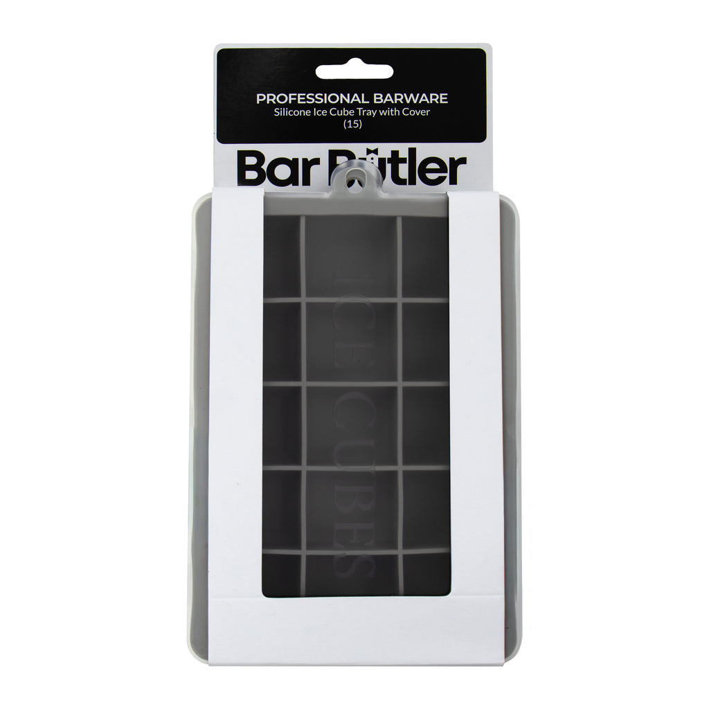 BAR BUTLER GREY SILICONE 15 ICE CUBES TRAY WITH COVER