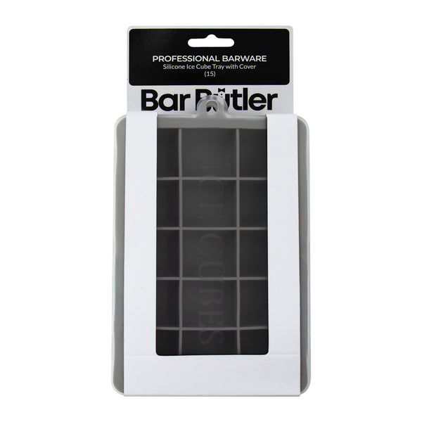 BAR BUTLER GREY SILICONE 15 ICE CUBES TRAY WITH COVER