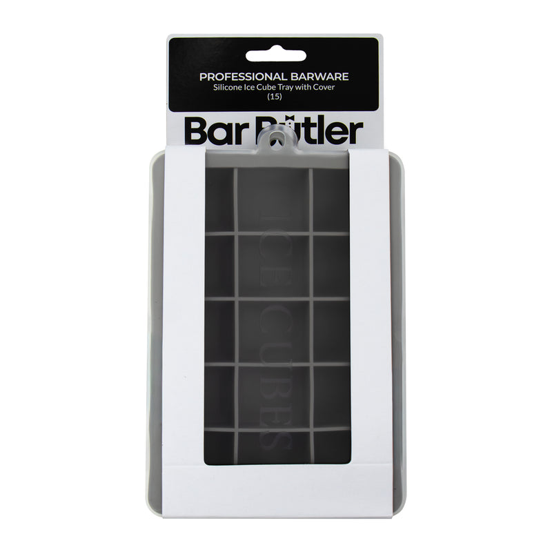 BAR BUTLER GREY SILICONE 15 ICE CUBES TRAY WITH COVER