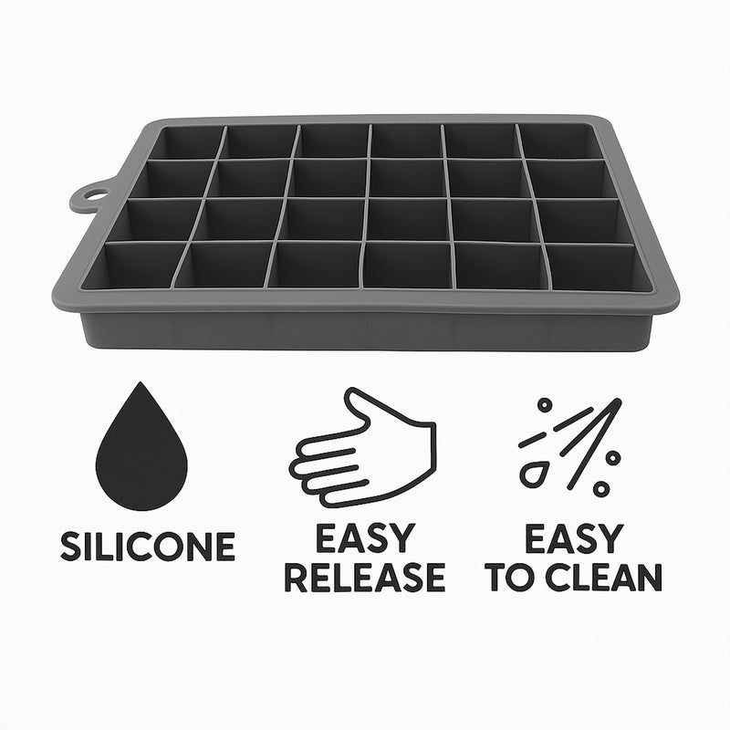 BAR BUTLER GREY SILICONE 24 ICE CUBES TRAY WITH COVER