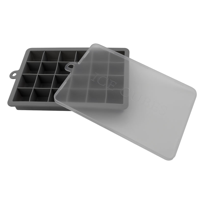 BAR BUTLER GREY SILICONE ICE CUBE (24) TRAY WITH LID, (195X125X25MM)