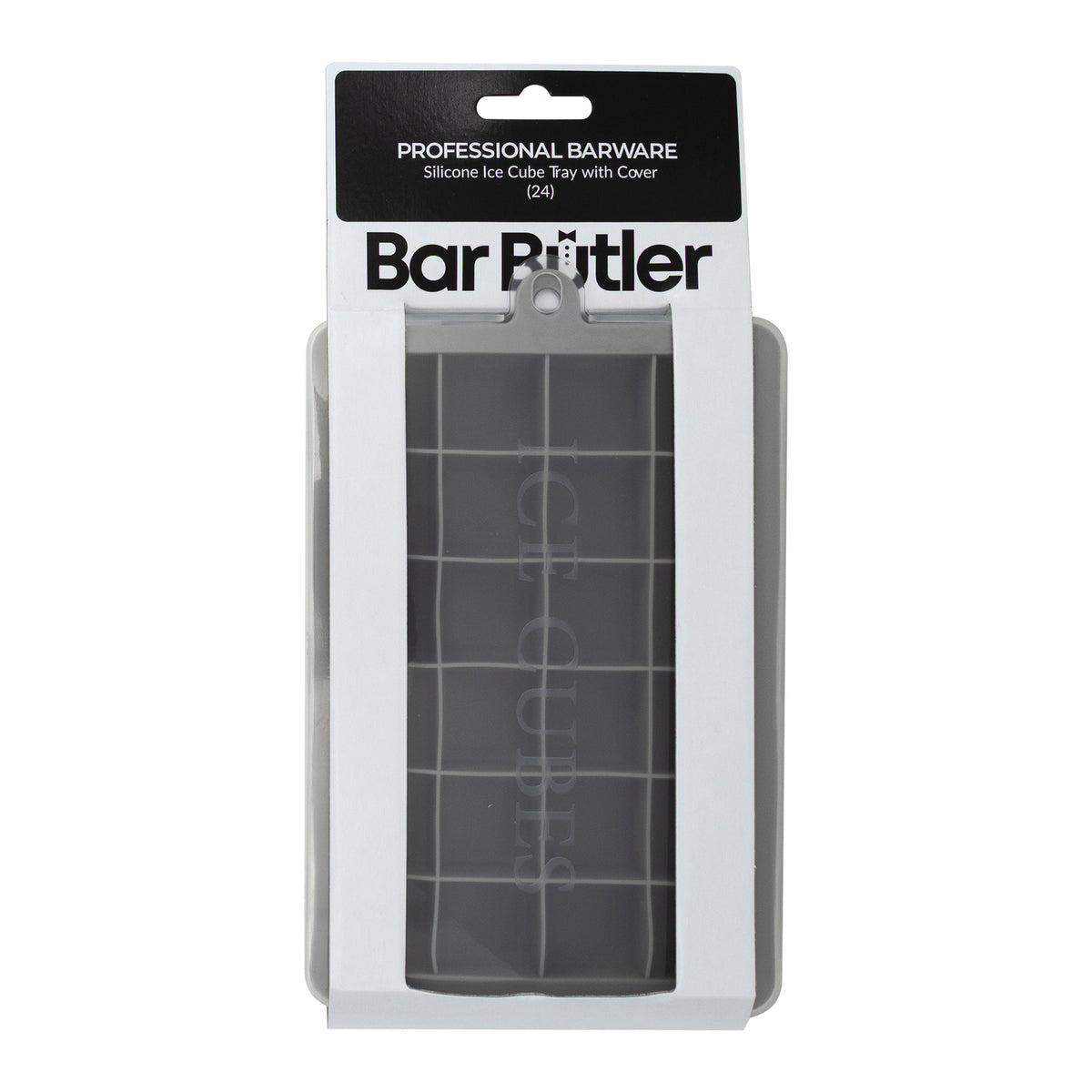 BAR BUTLER GREY SILICONE 24 ICE CUBE MOULD TRAY WITH COVER