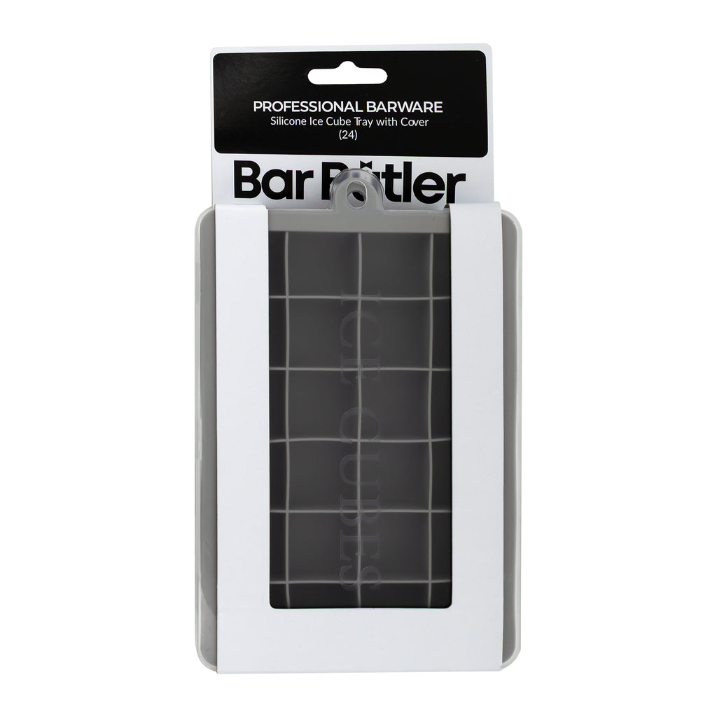BAR BUTLER GREY SILICONE 24 ICE CUBES TRAY WITH COVER