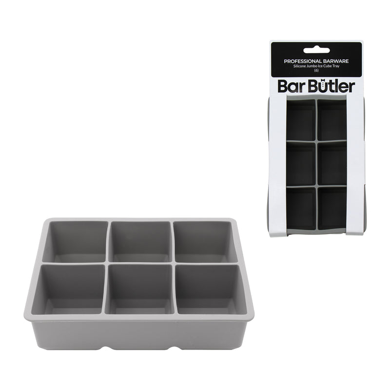 BAR BUTLER GREY SILICONE 6 JUMBO ICE CUBES TRAY