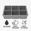 BAR BUTLER GREY SILICONE 6 JUMBO ICE CUBES TRAY