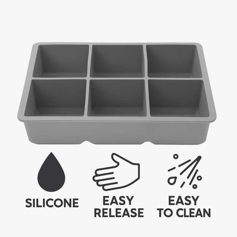 BAR BUTLER GREY SILICONE 6 JUMBO ICE CUBES TRAY