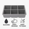BAR BUTLER GREY SILICONE 6 JUMBO ICE CUBES TRAY