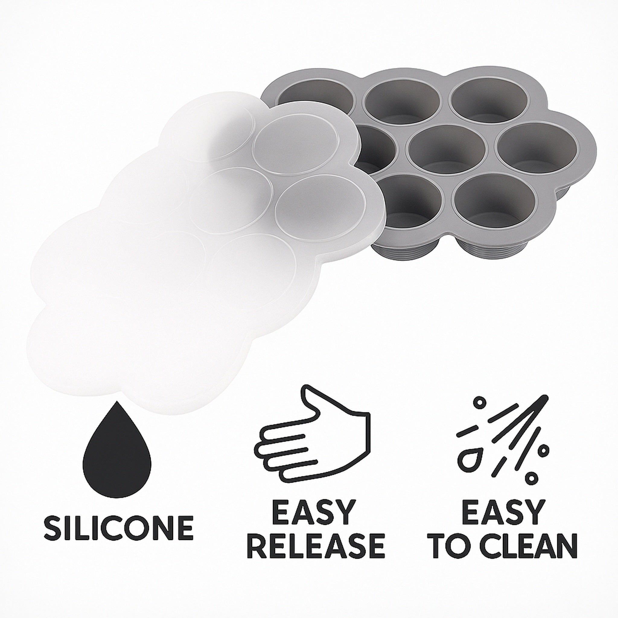 BAR BUTLER GREY SILICONE 10 ICE/BABY FOOD MOULDS WITH COVER