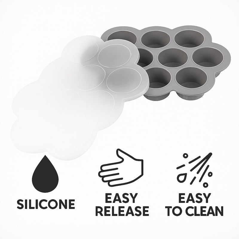 BAR BUTLER GREY SILICONE 10 ICE/BABY FOOD MOULDS WITH COVER