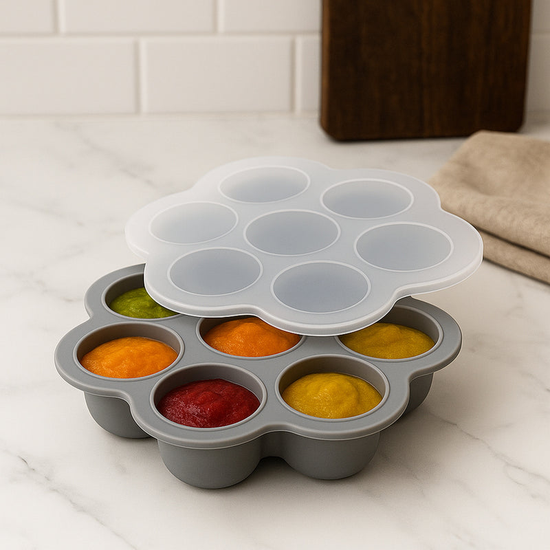 BAR BUTLER GREY SILICONE 10 ICE/BABY FOOD MOULDS WITH COVER