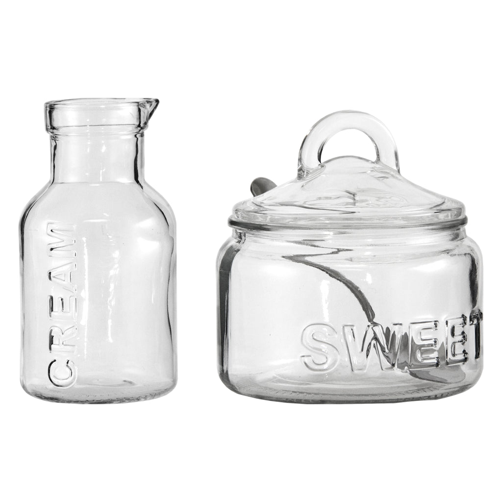 REGENT GLASS SUGAR BOWL 540ML & CREAMER 340ML WITH SPOON 3PCS SET