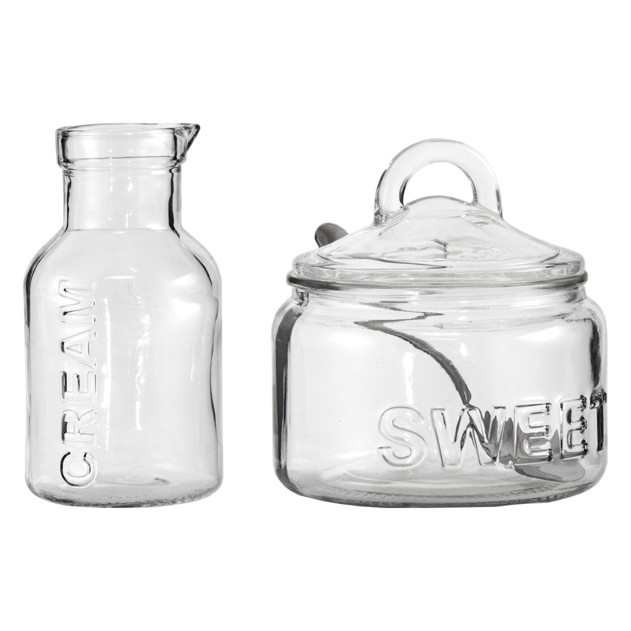 REGENT GLASS SUGAR BOWL 540ML & CREAMER 340ML WITH SPOON 3PCS SET