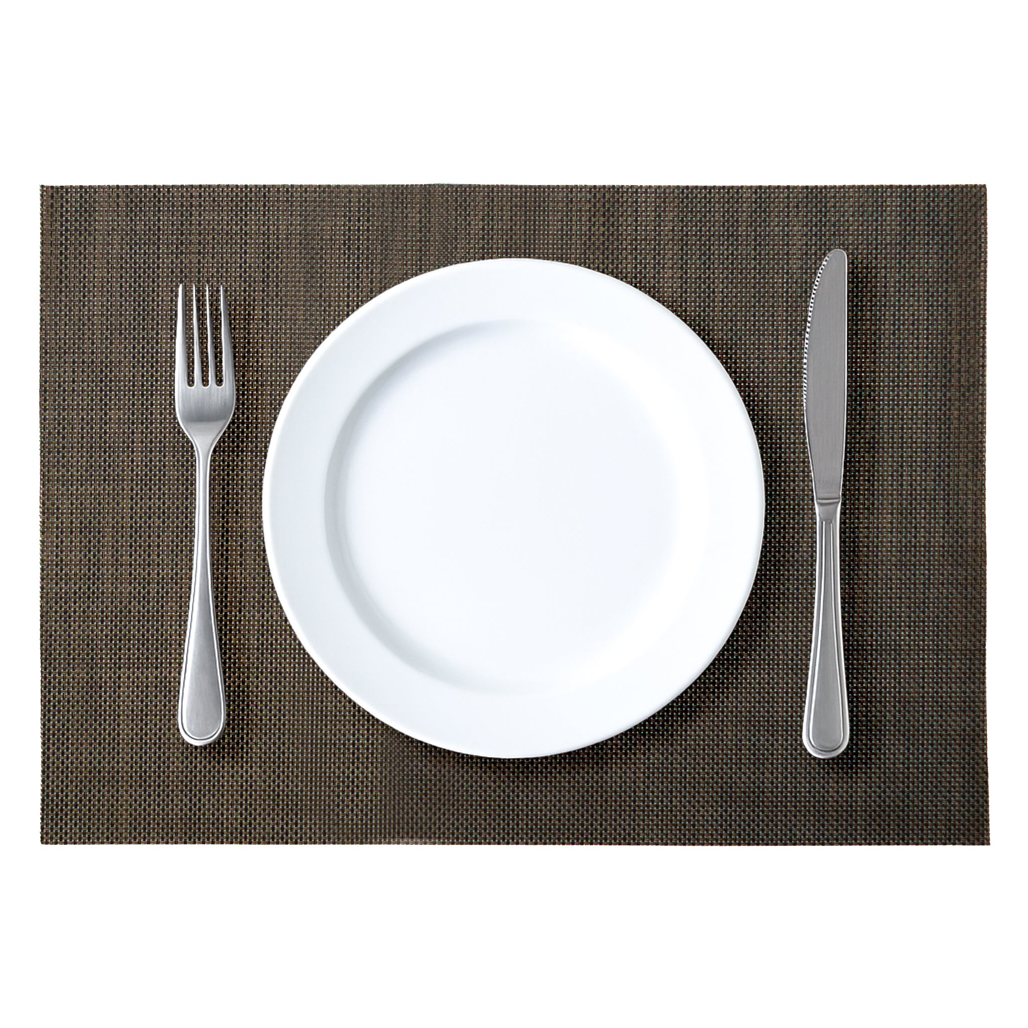 REGENT PLACE MATS WOVEN PVC NEW CAMEL/BLACK 4PK ROLL, 300X450MM
