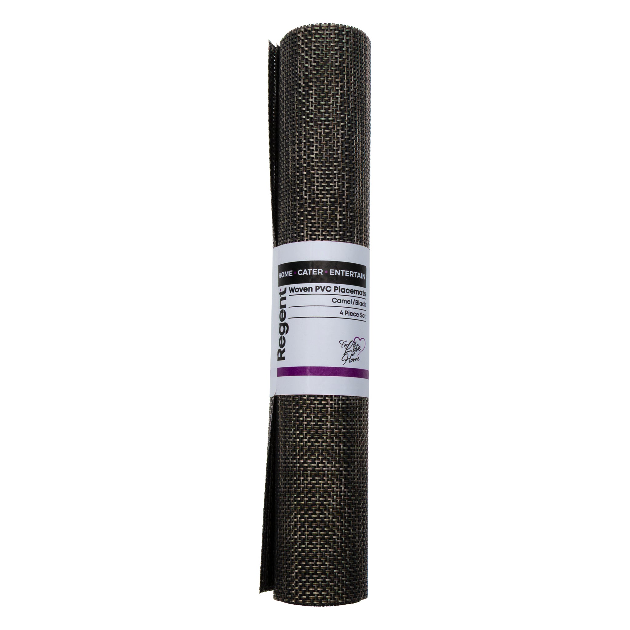 REGENT PLACE MATS WOVEN PVC NEW CAMEL/BLACK 4PK ROLL, 300X450MM