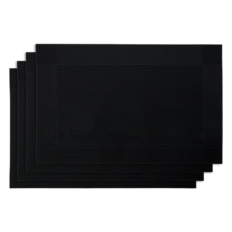 REGENT PLACE MATS WOVEN PVC BLACK WITH BORDER 4 PACK ROLL, 300xX450MM