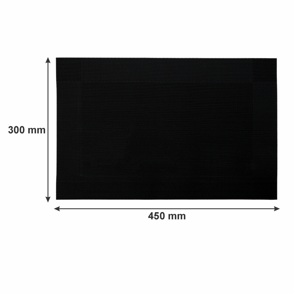 REGENT PLACE MATS WOVEN PVC BLACK WITH BORDER 4PK ROLL, 300xX450MM