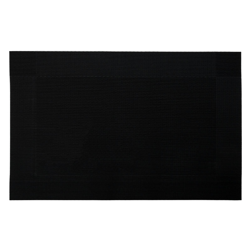 REGENT PLACE MATS WOVEN PVC BLACK WITH BORDER 4 PACK ROLL, 300xX450MM