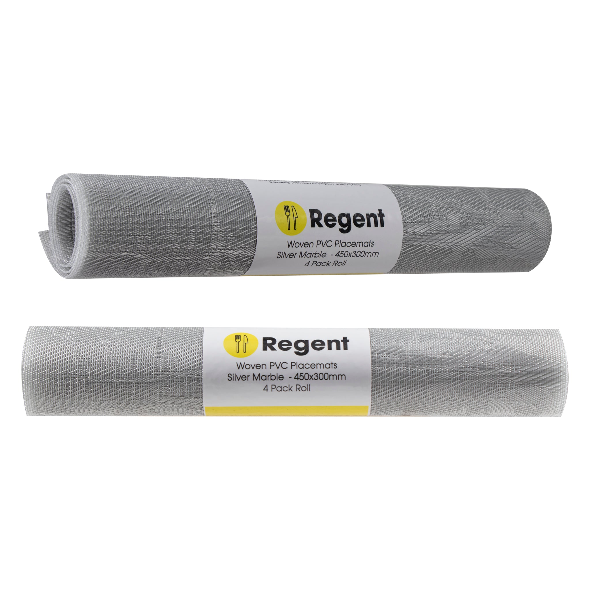 REGENT PLACE MATS WOVEN PVC SILVER MARBLE 4PK ROLL, 300X450MM