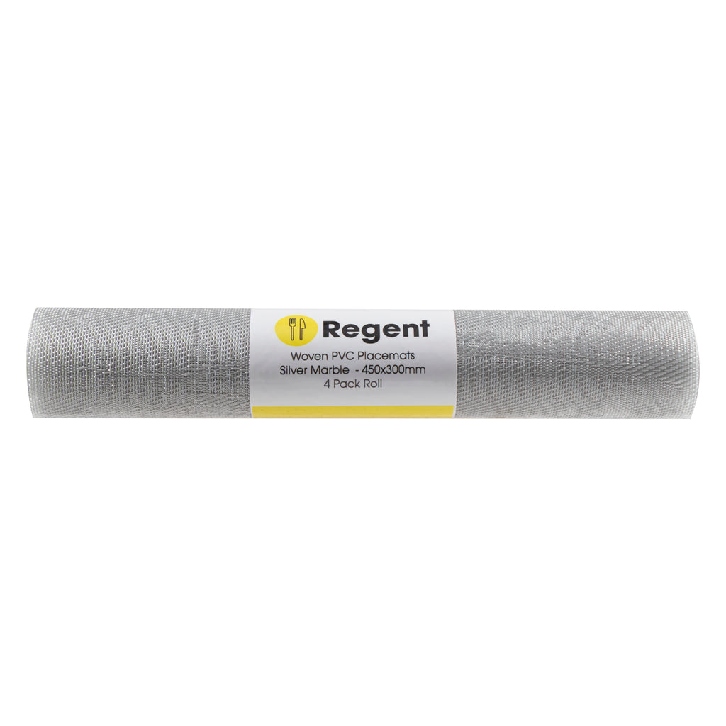 REGENT PLACE MATS WOVEN PVC SILVER MARBLE 4PK ROLL, 300X450MM