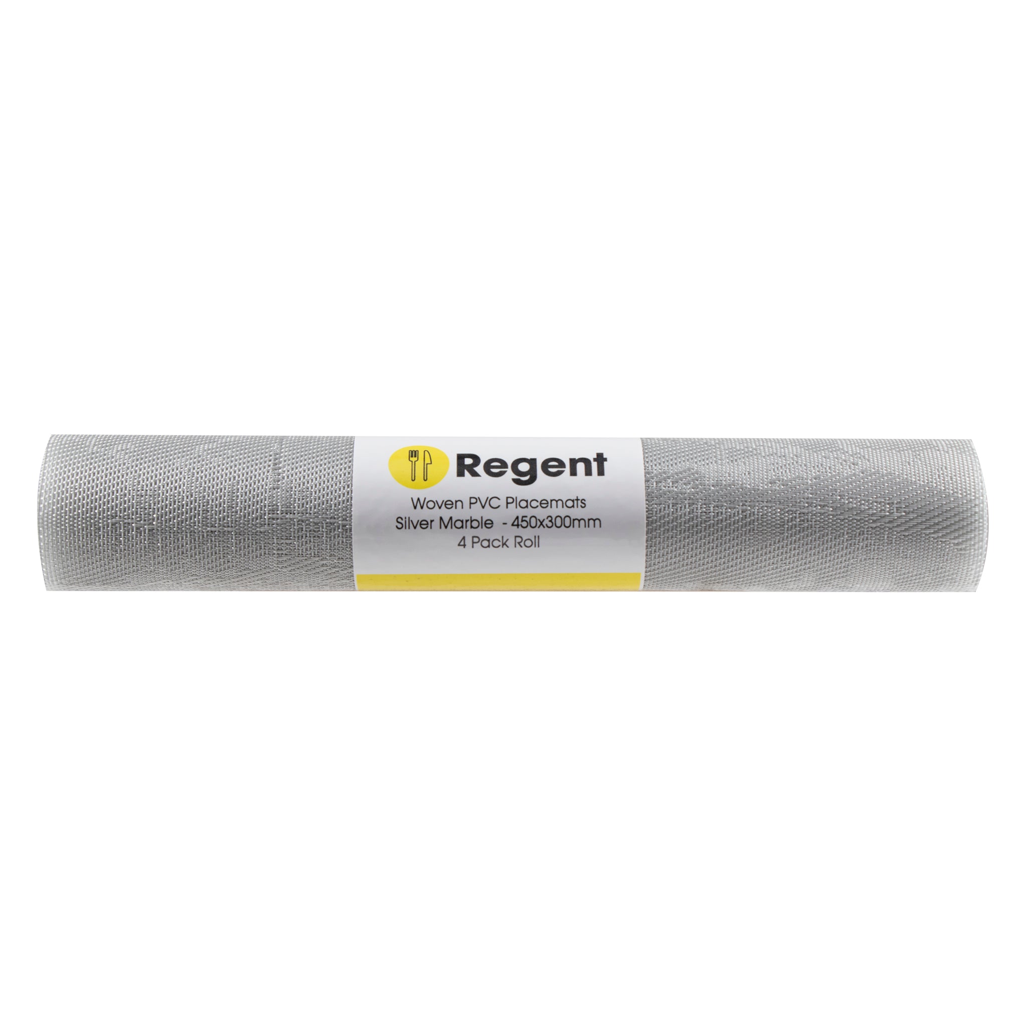 REGENT PLACE MATS WOVEN PVC SILVER MARBLE 4PK ROLL, 300X450MM